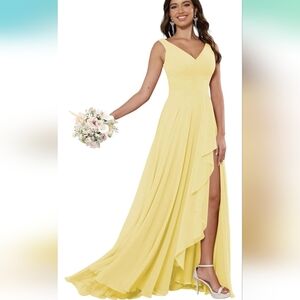 Ruffled Chiffon Bridesmaid Dresses Long V Neck